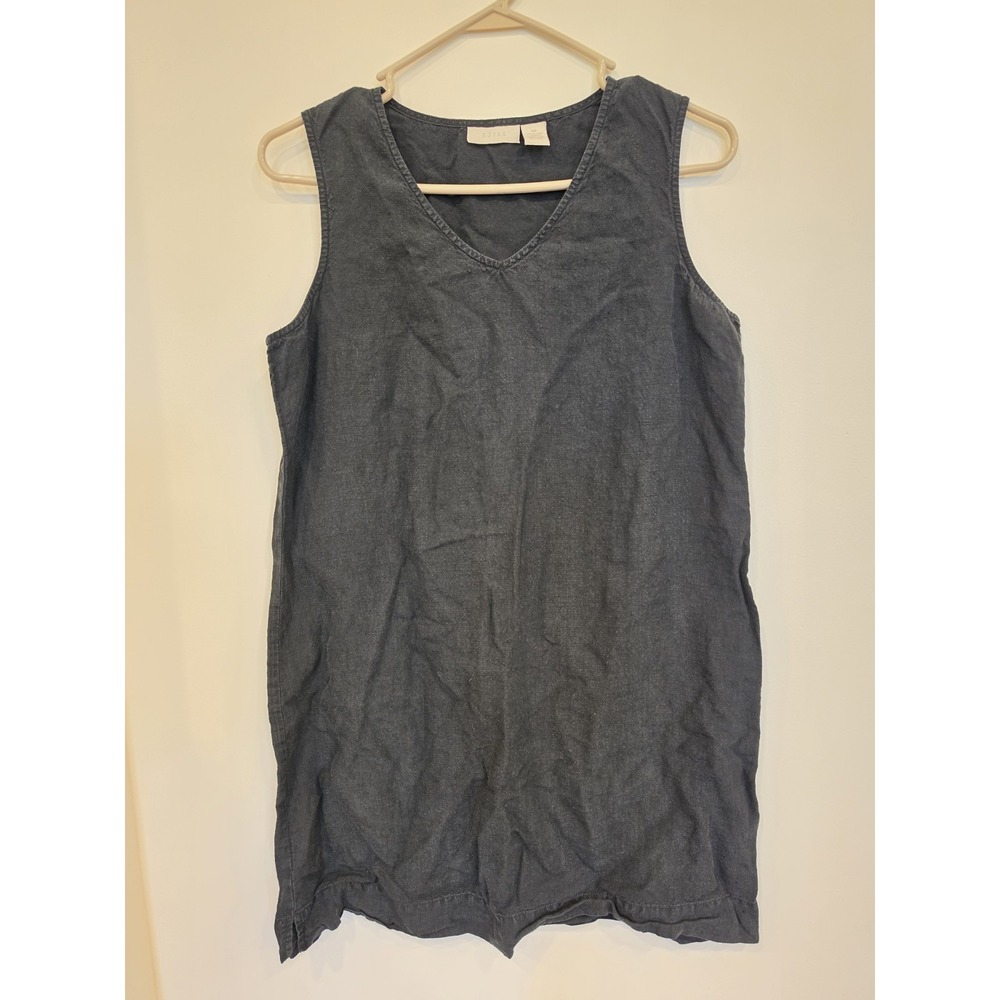 J. Jill Linen Sleeveless Tunic Black Women's Medium Petite Minimalist Coastal